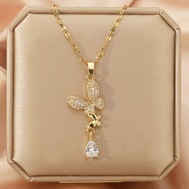 Butterfly Clasp Deployant - Colar Feminino de Aço Titânio com