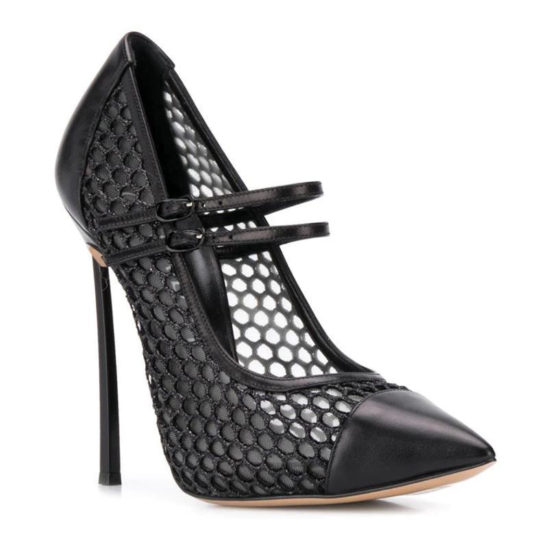 Mesh Strap Metal - Sexy malha retalhos apontou toe lâmina