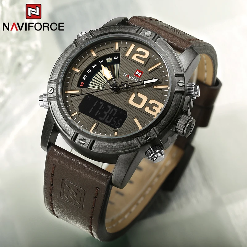 Leather Watch Band Men - Naviforce marca superior relógio masculino multifuncional