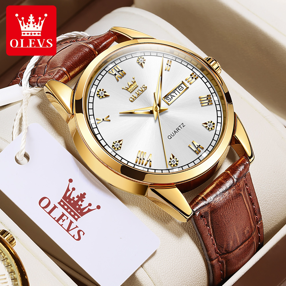 Leather Watch Band Men - OLEVS 6896 Relógio de Quartzo Masculino