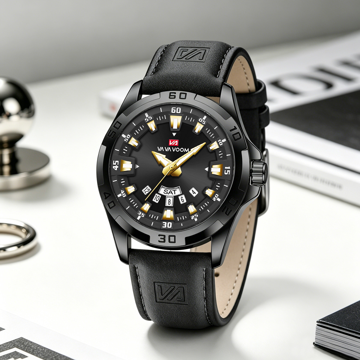 Leather Watch Band Men - Relógio Masculino com Pulseira de Couro