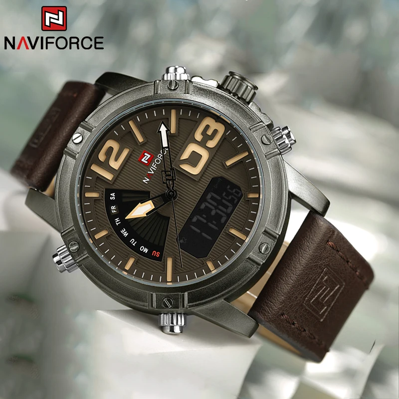 Naviforce marca superior relóg - Leather Watch Band Men avaliação e preço