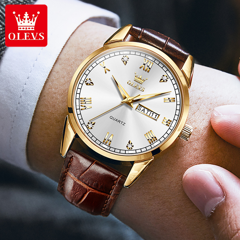 OLEVS 6896 Relógio de Quartzo  - Leather Watch Band Men avaliação e preço