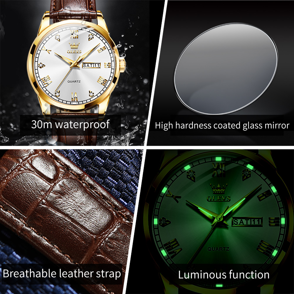 OLEVS 6896 Relógio de Quartzo  - Leather Watch Band Men avaliação e preço